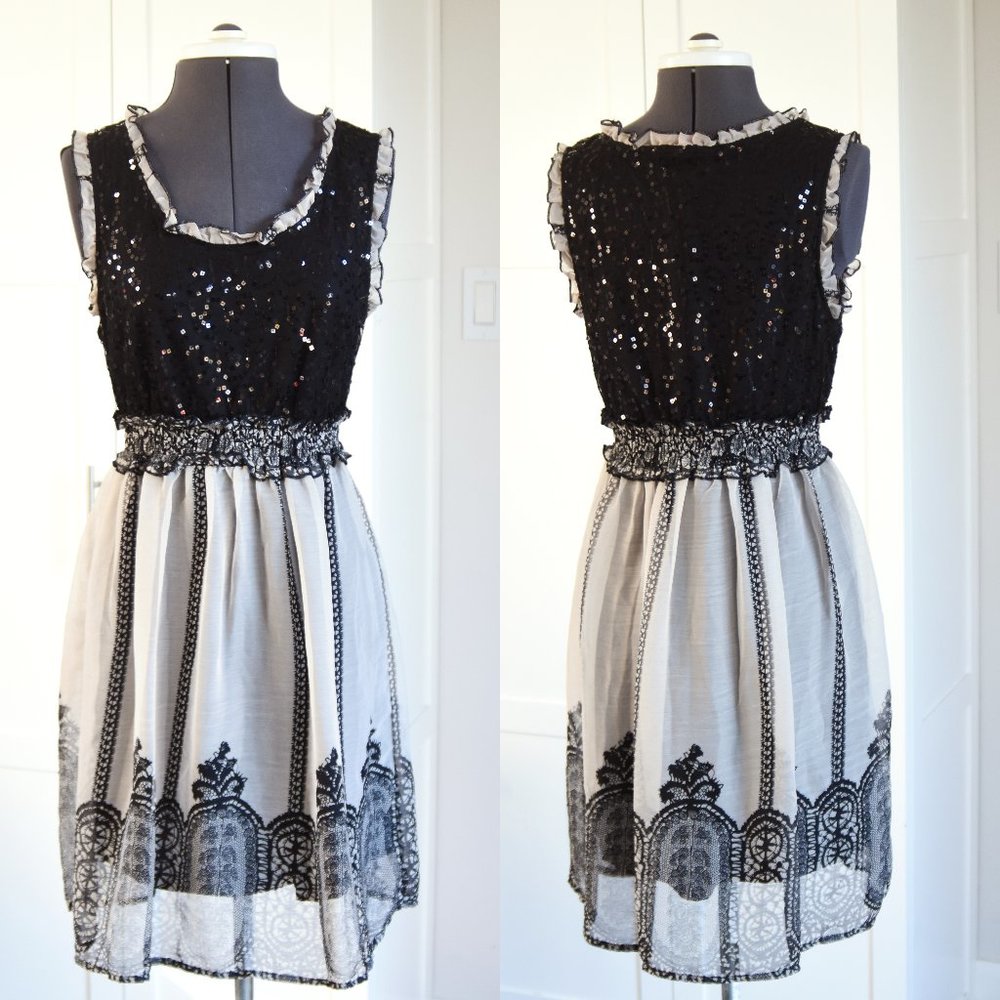 Sequin Black and Beige Dress Size Med